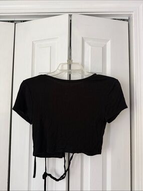 Black Women's Cropped Tie-Back Top